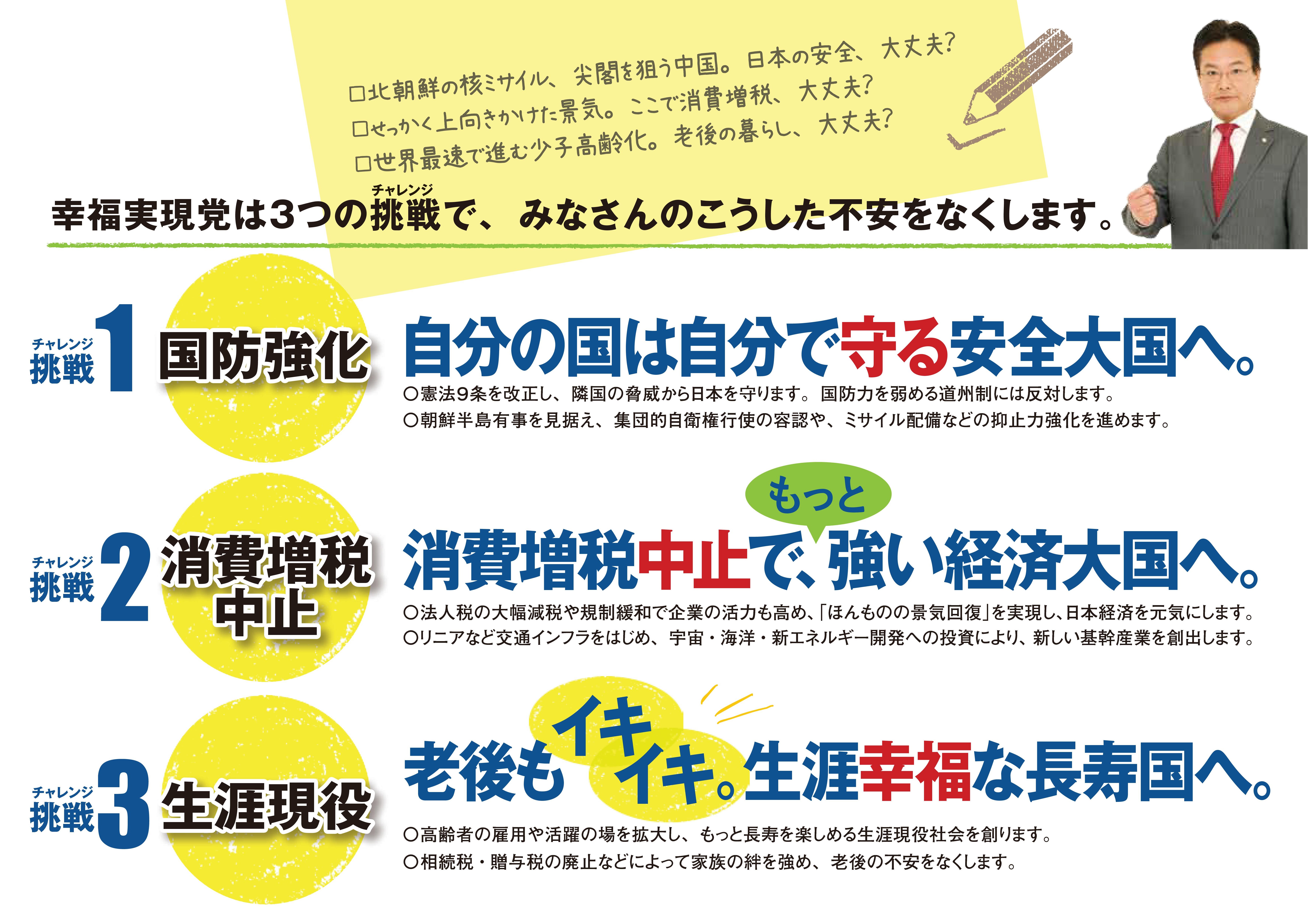 幸福実現党は３つの挑戦で日本をもっと元気にします